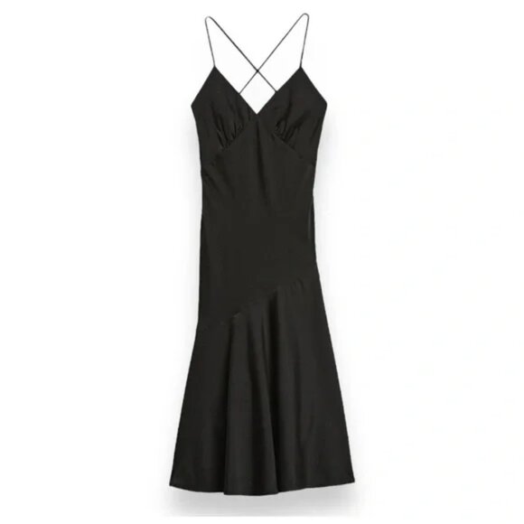 NWT Banana Republic Asymmetrical Seam Midi Slip Dress Black Size 14 - Picture 1 of 4